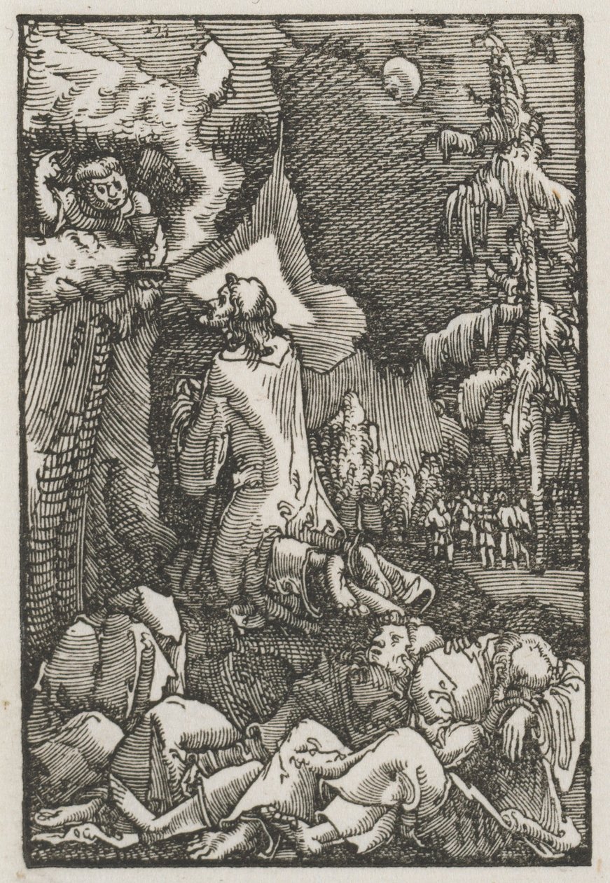 Menneskets fall og forløsning: Kristus på Oljeberget, ca. 1515. av Albrecht Altdorfer