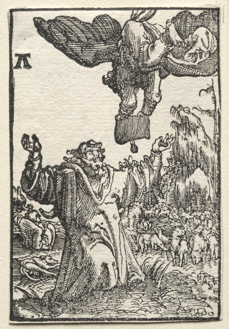 Menneskets fall og forløsning: Engelens budskap til Joachim, ca. 1515. av Albrecht Altdorfer