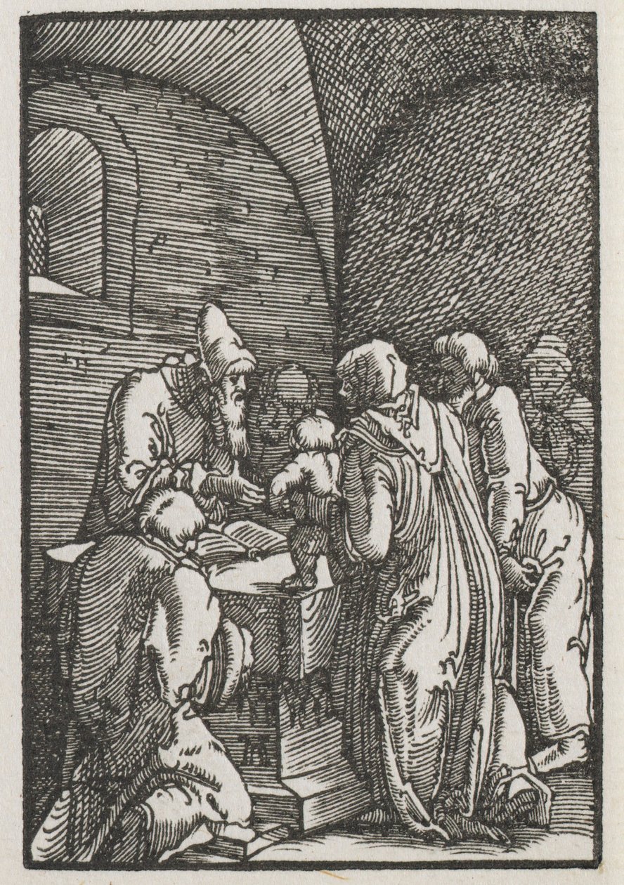 Menneskets fall og forløsning: presentasjonen av Kristus i tempelet, ca. 1515. av Albrecht Altdorfer