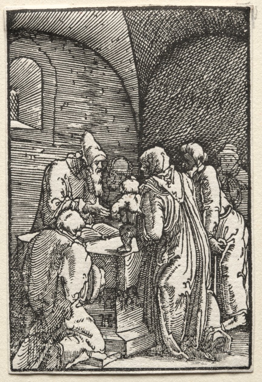 Menneskets fall og forløsning: presentasjonen av Kristus i tempelet, ca. 1515. av Albrecht Altdorfer