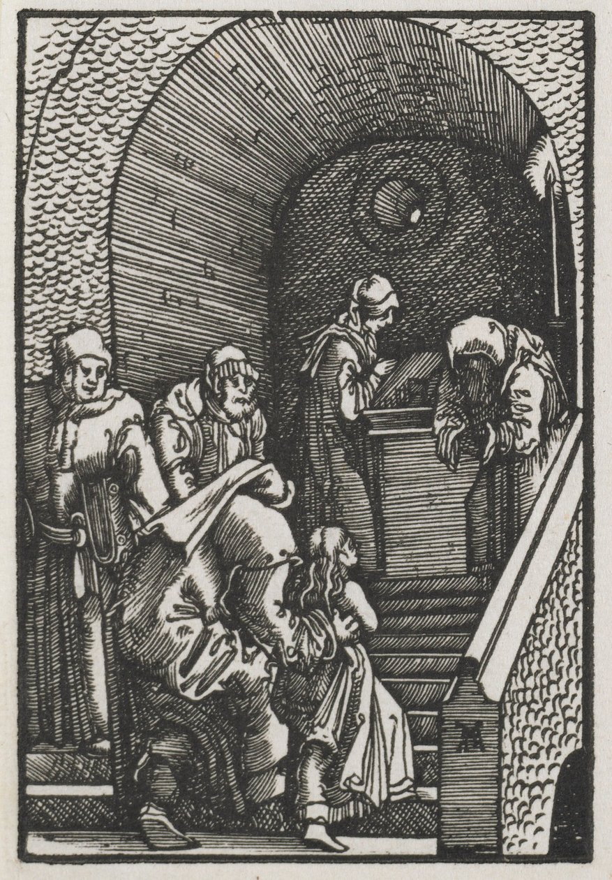 Menneskets fall og forløsning: presentasjonen av jomfruen i tempelet, 1515. av Albrecht Altdorfer