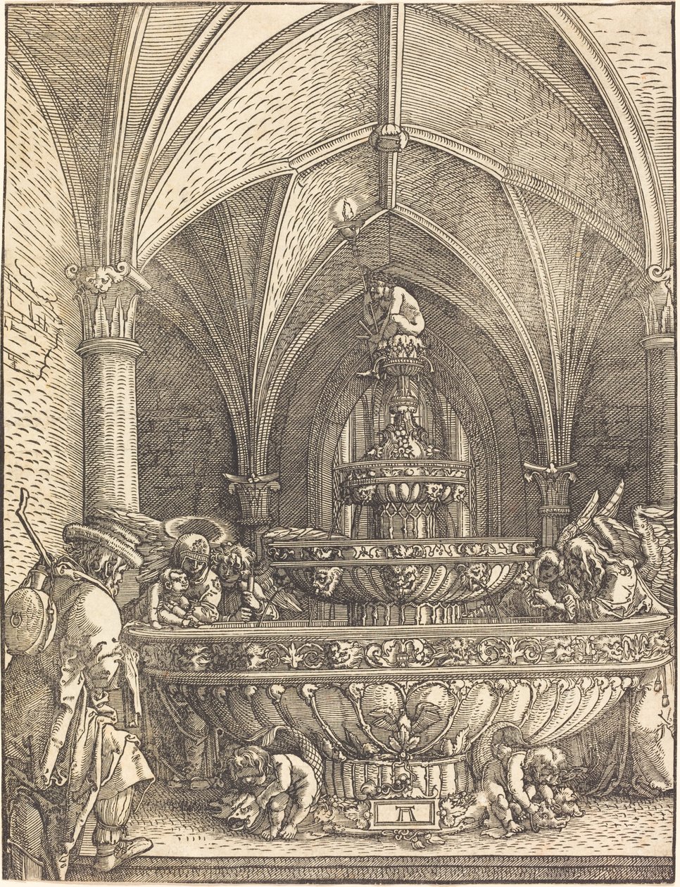 Resten på flukten til Egypt ved en fontene av Albrecht Altdorfer
