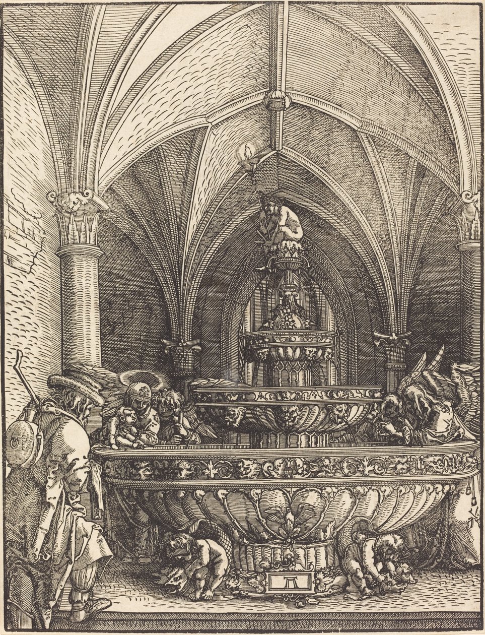 Resten på flukten til Egypt ved en fontene av Albrecht Altdorfer