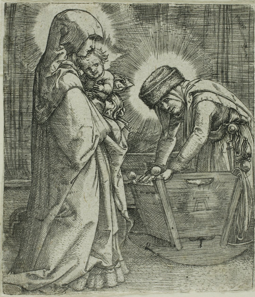 Jomfruen og barnet med den hellige Anne ved vuggen av Albrecht Altdorfer