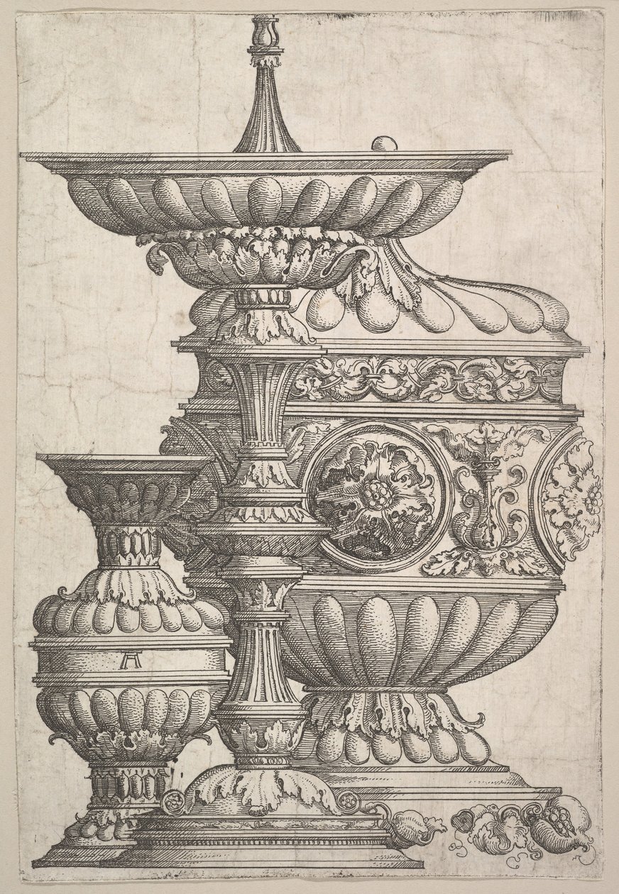 Tre elegante fartøy på hvit bakgrunn, ca. 1525. av Albrecht Altdorfer