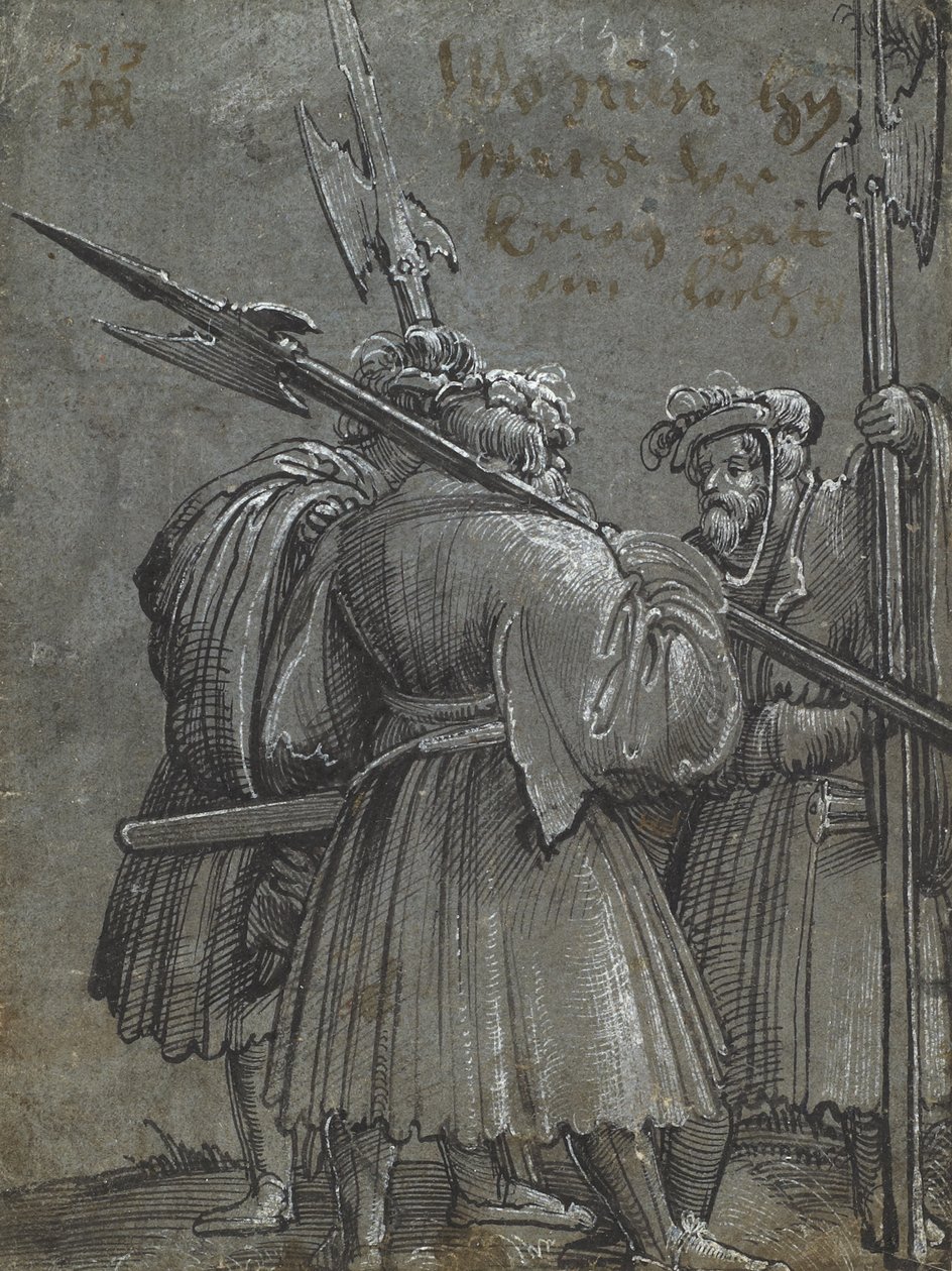 Tre nattevakt, 1513 (tegning på blått grått papir) av Albrecht Altdorfer