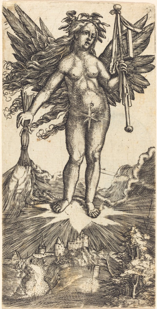 Bevinget kvinne på en stjerne av Albrecht Altdorfer