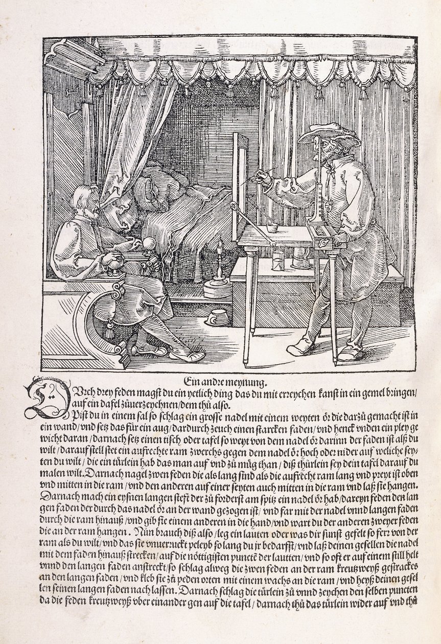 En tegner som tegner et portrett ved hjelp av en tegneramme, 1525 av Albrecht Dürer