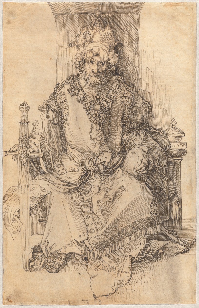 En østlig hersker sittende på tronen sin av Albrecht Dürer