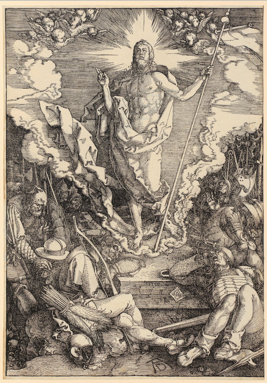 Kristi oppstandelse, blad 12 i serien «Den store lidelseshistorien» av Albrecht Dürer