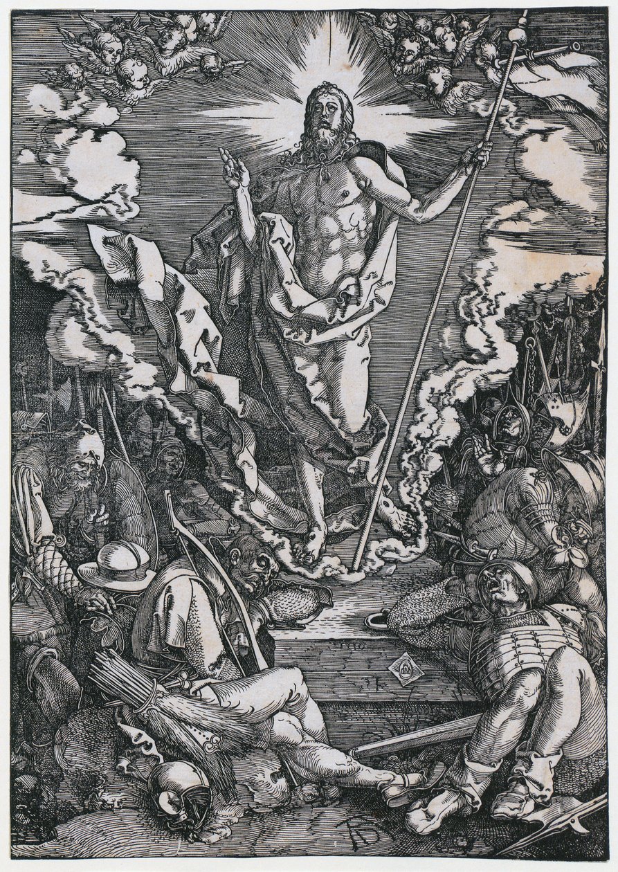 Kristi oppstandelse, blad 12 i serien «Den store lidelseshistorien» av Albrecht Dürer