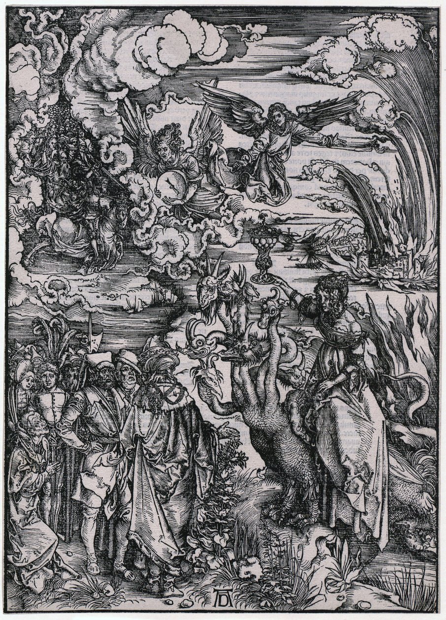 Babylonisk kvinne, figur XIII, blad 15 i serien «Apokalypsen» av Albrecht Dürer