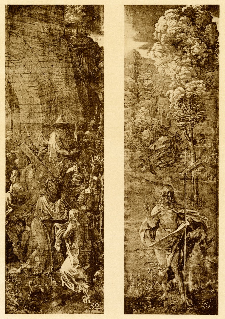Bæring av korset og Kristus med seiers banner av Albrecht Dürer