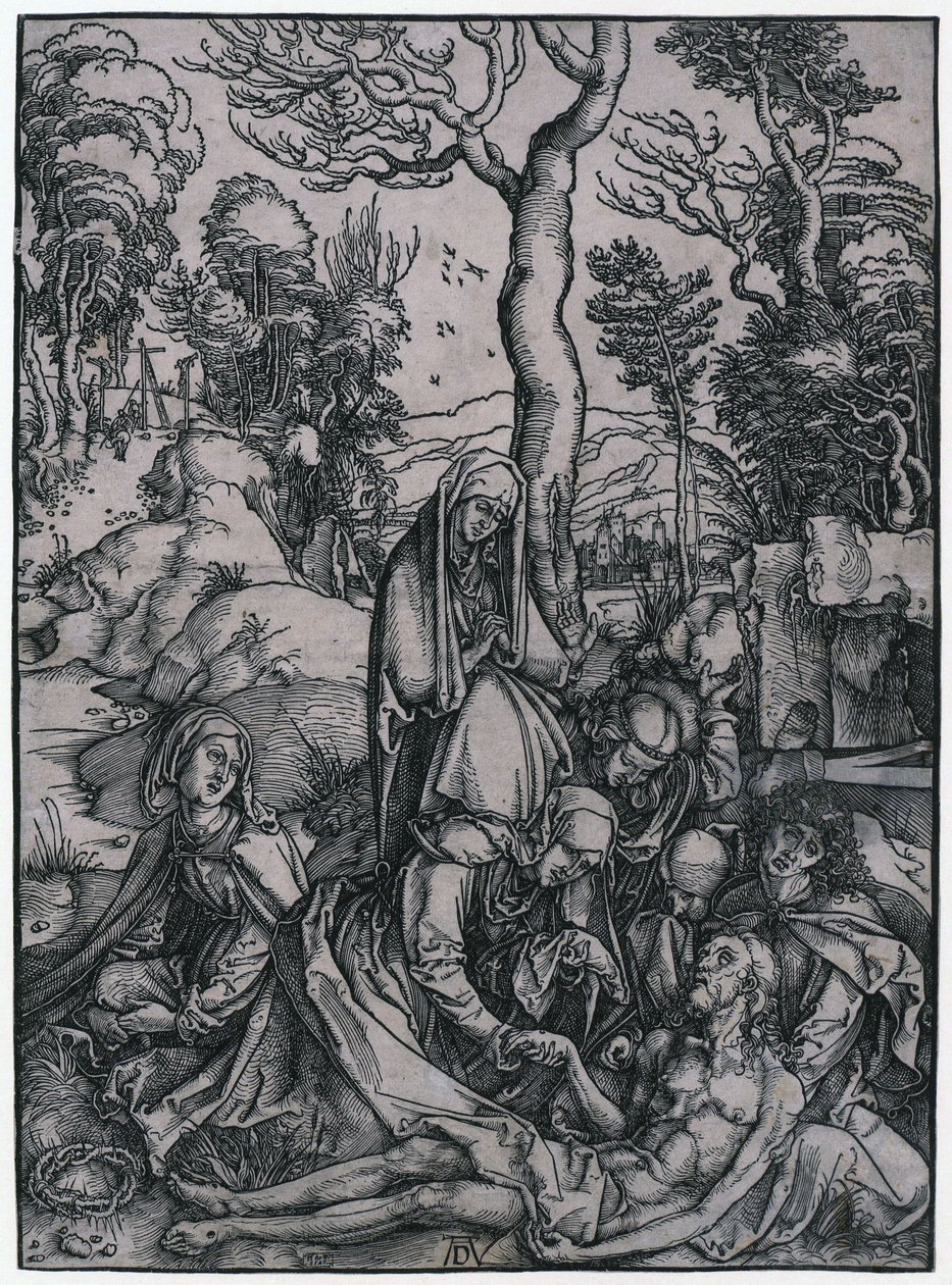 Kristi begravelse, blad 9 i serien «Den store lidelseshistorien» av Albrecht Dürer