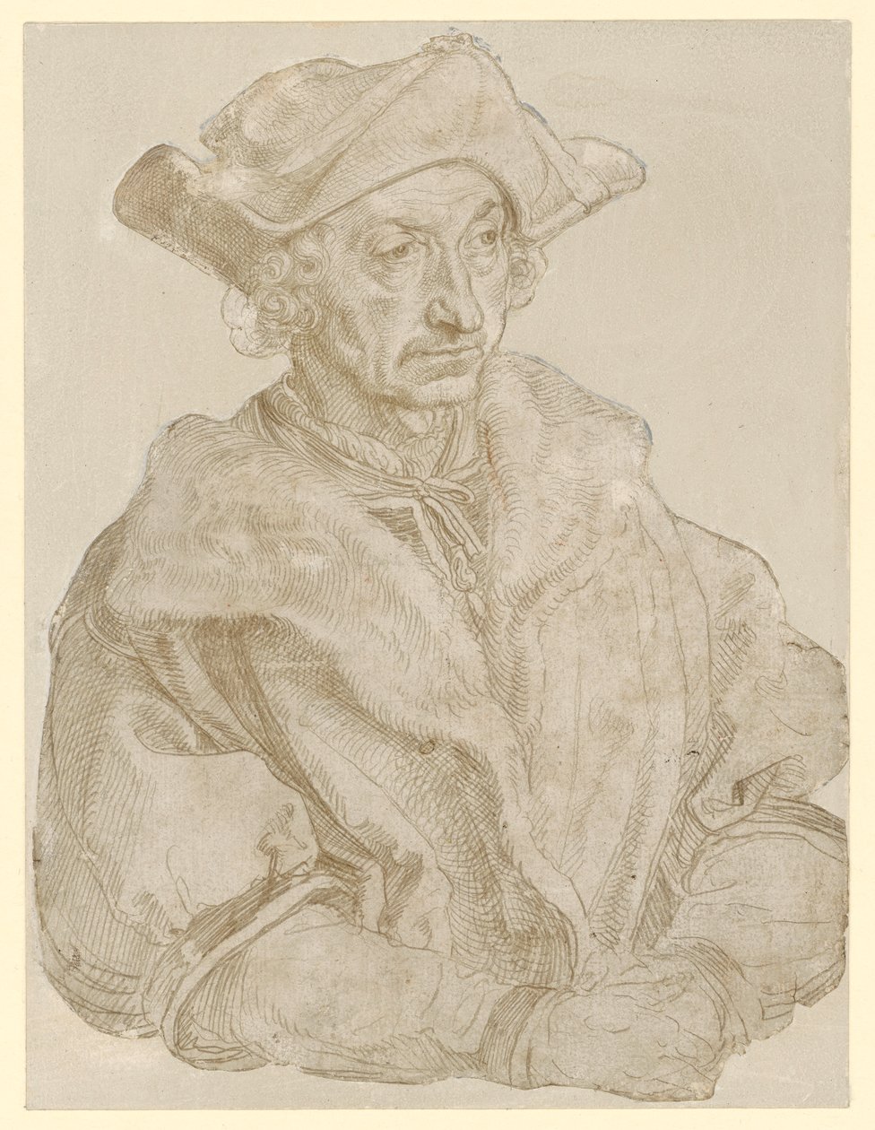 Portrett av en eldre, skjeggfri mann (Sebastian Brant) av Albrecht Dürer