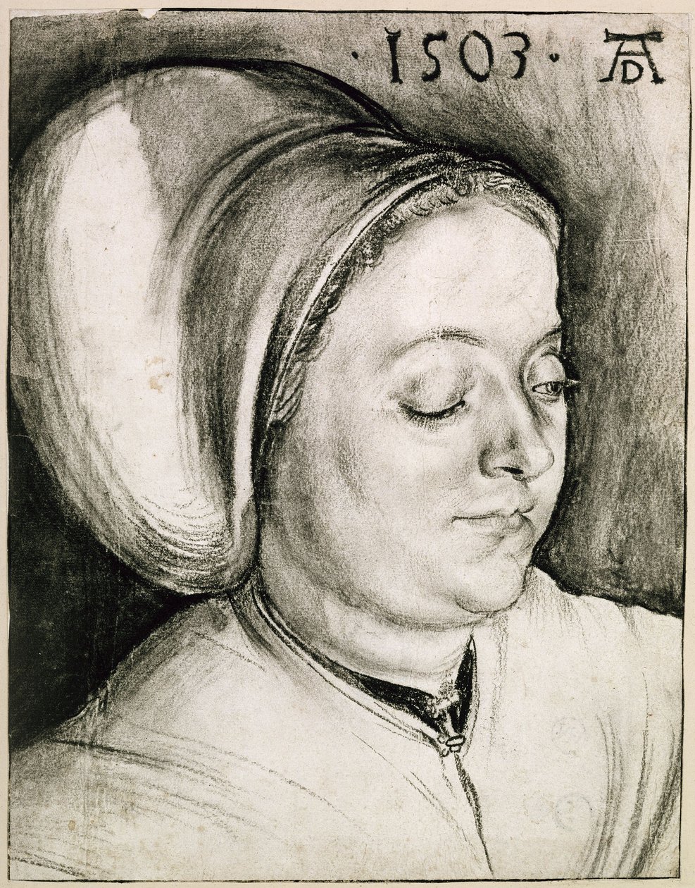 Brystbilde av en kvinne med polstret lue av Albrecht Dürer