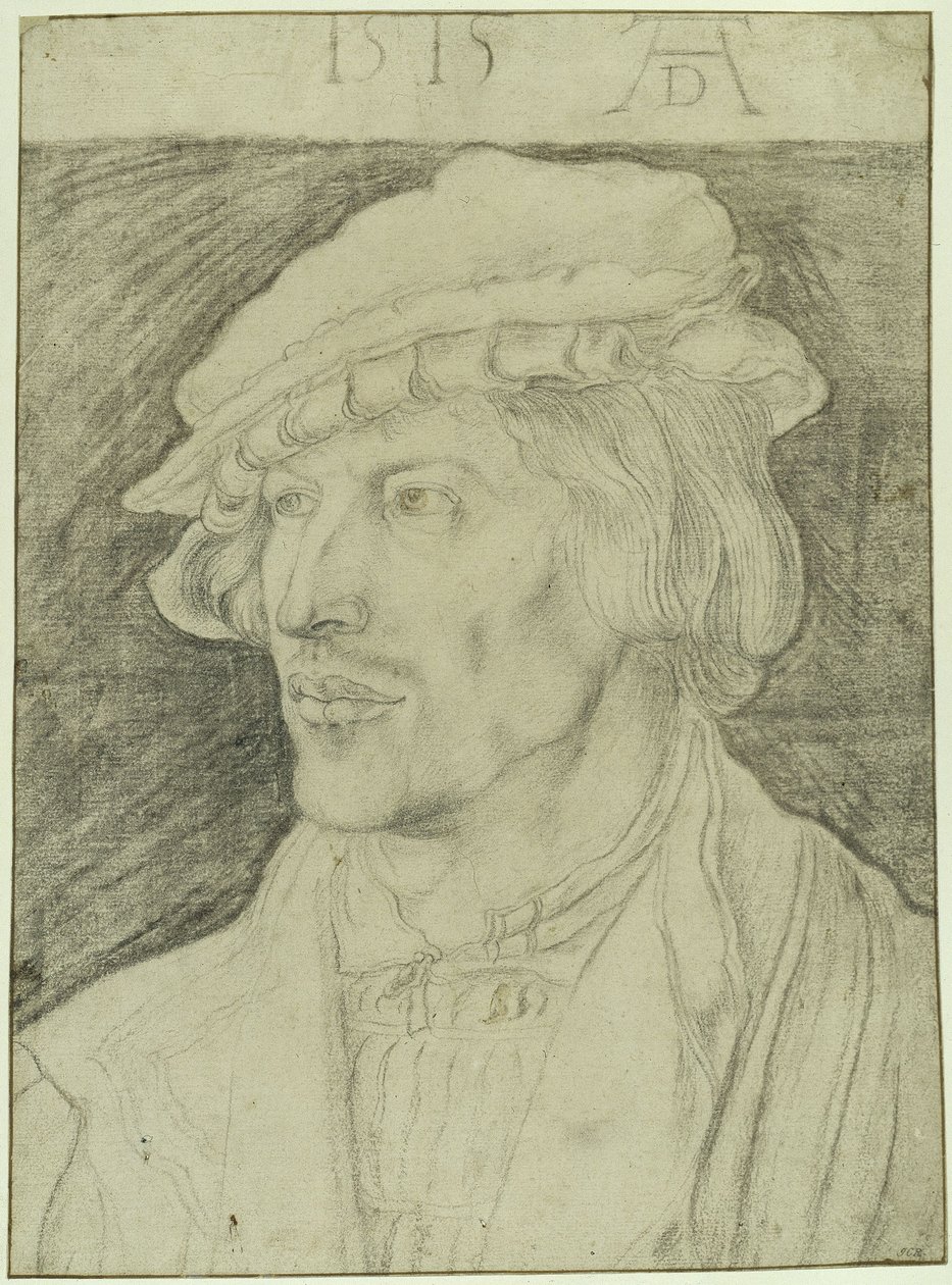 Brystbilde av en skjeggløs ung mann, vendt mot venstre av Albrecht Dürer