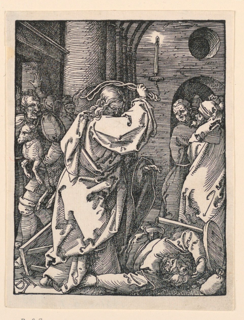 Kristus driver kjøpmennene (eller pengevekslerne) fra tempelet, fra The Little Passion-serien av Albrecht Dürer