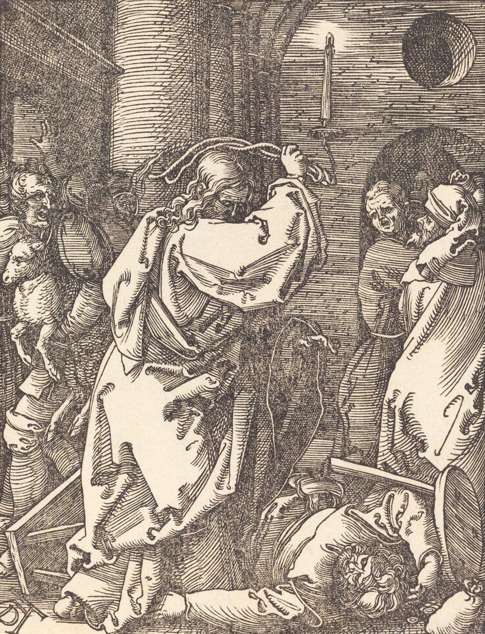 Kristus utviser pengeutlånerne fra tempelet, sannsynligvis ca. 15091510. av Albrecht Dürer