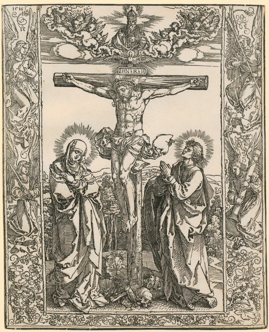 Kristus på korset med englebordur av Albrecht Dürer