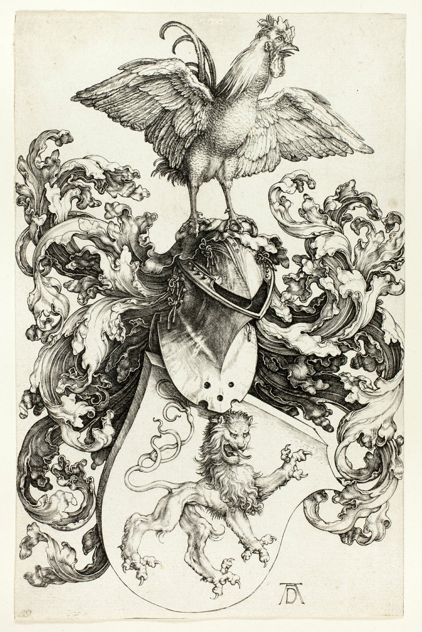 Våpenskjold med løve og hane av Albrecht Dürer