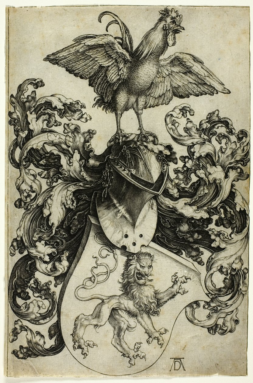 Våpenskjold med løve og hane av Albrecht Dürer
