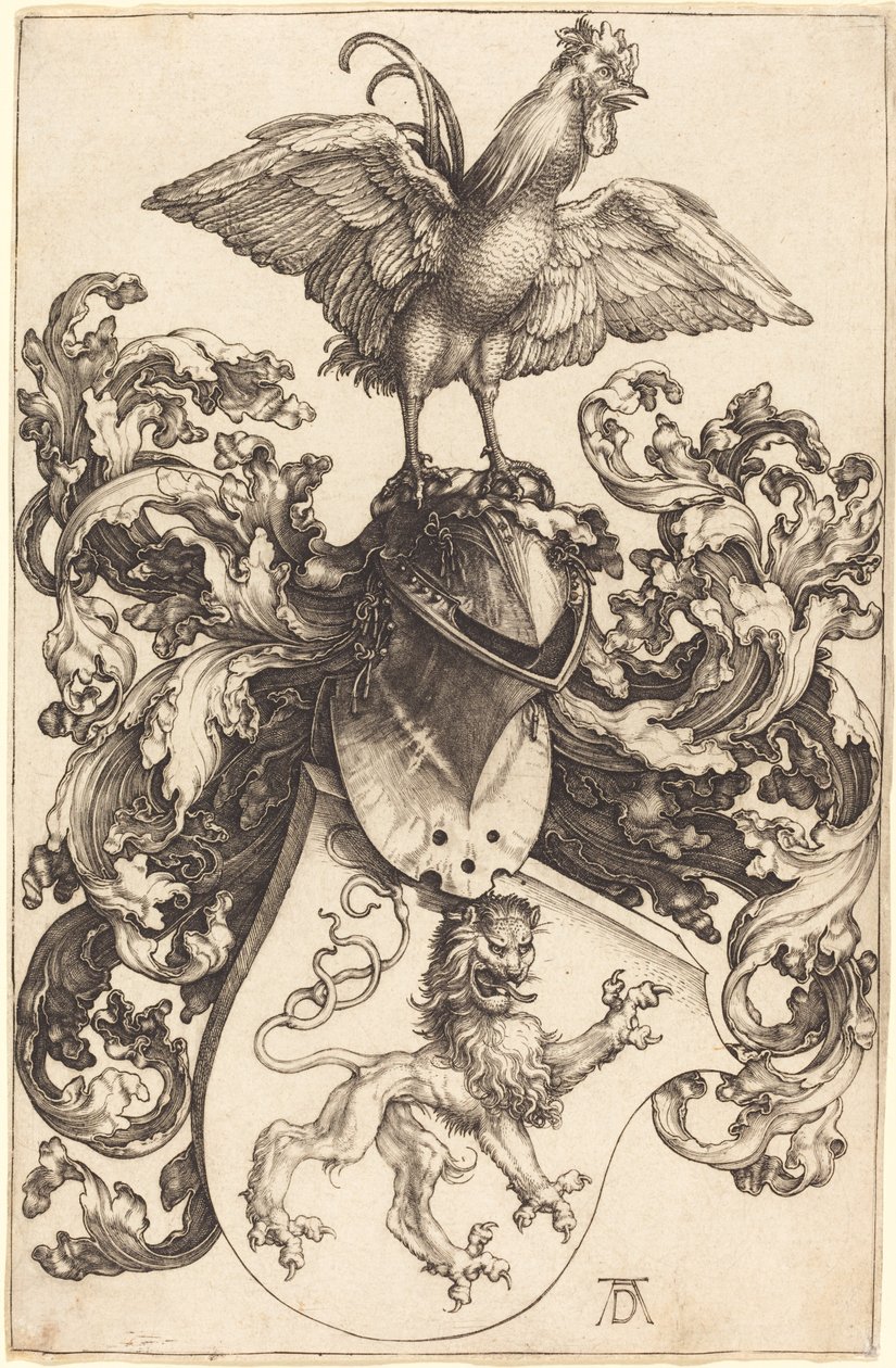 Våpenskjold med en løve og en hane av Albrecht Dürer