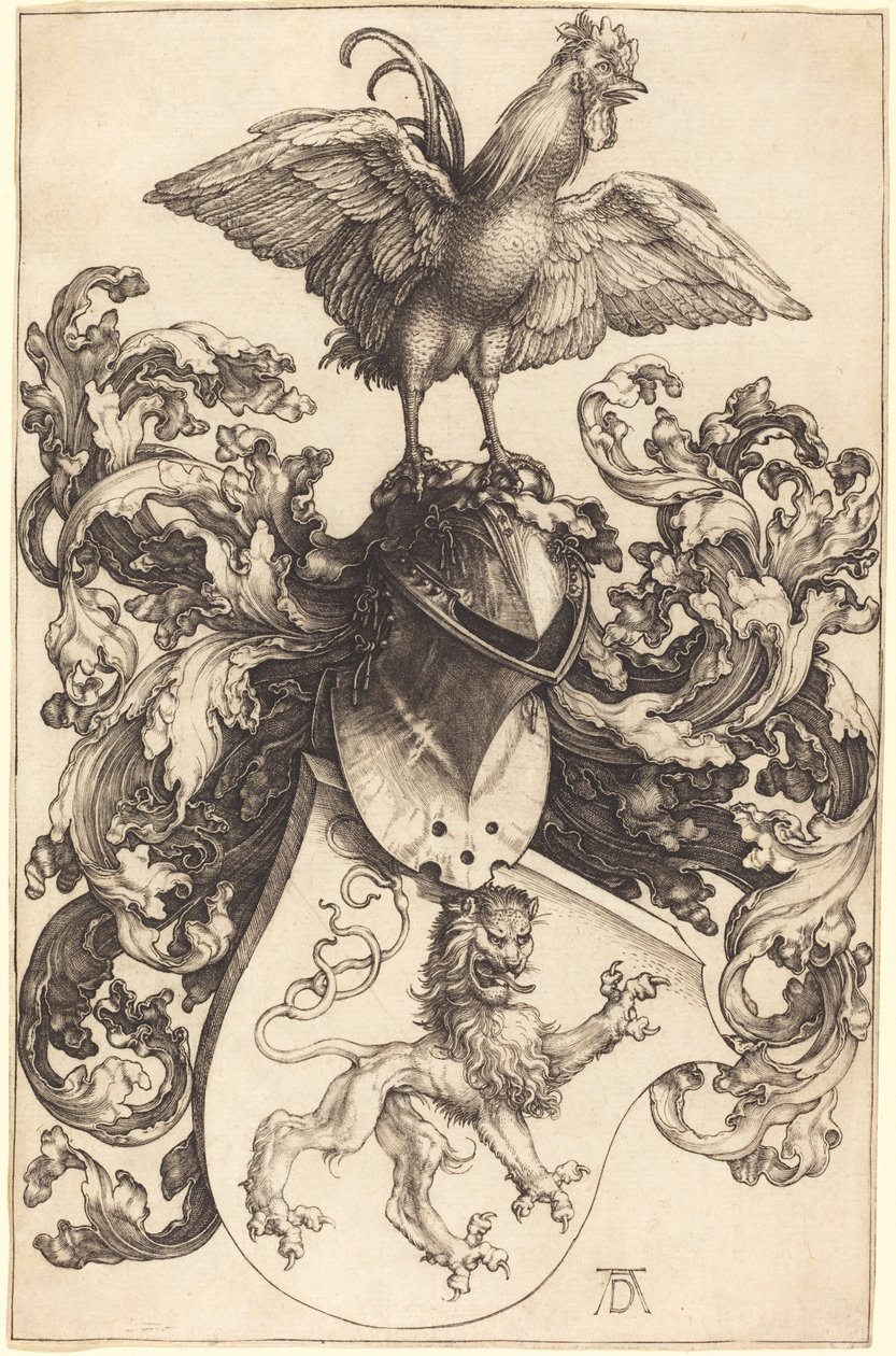 Våpenskjold med en løve og en hane av Albrecht Dürer