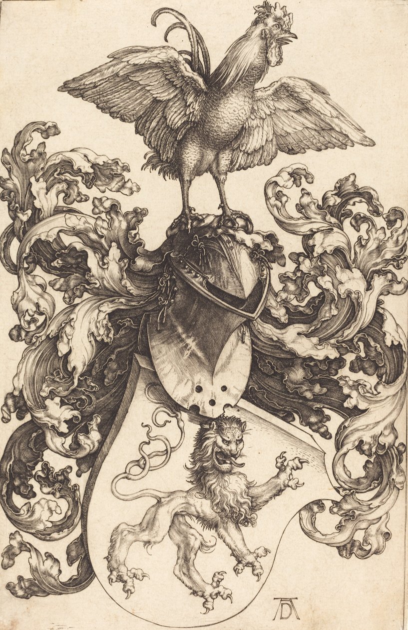 Våpenskjold med en løve og en hane, 15021503. av Albrecht Dürer