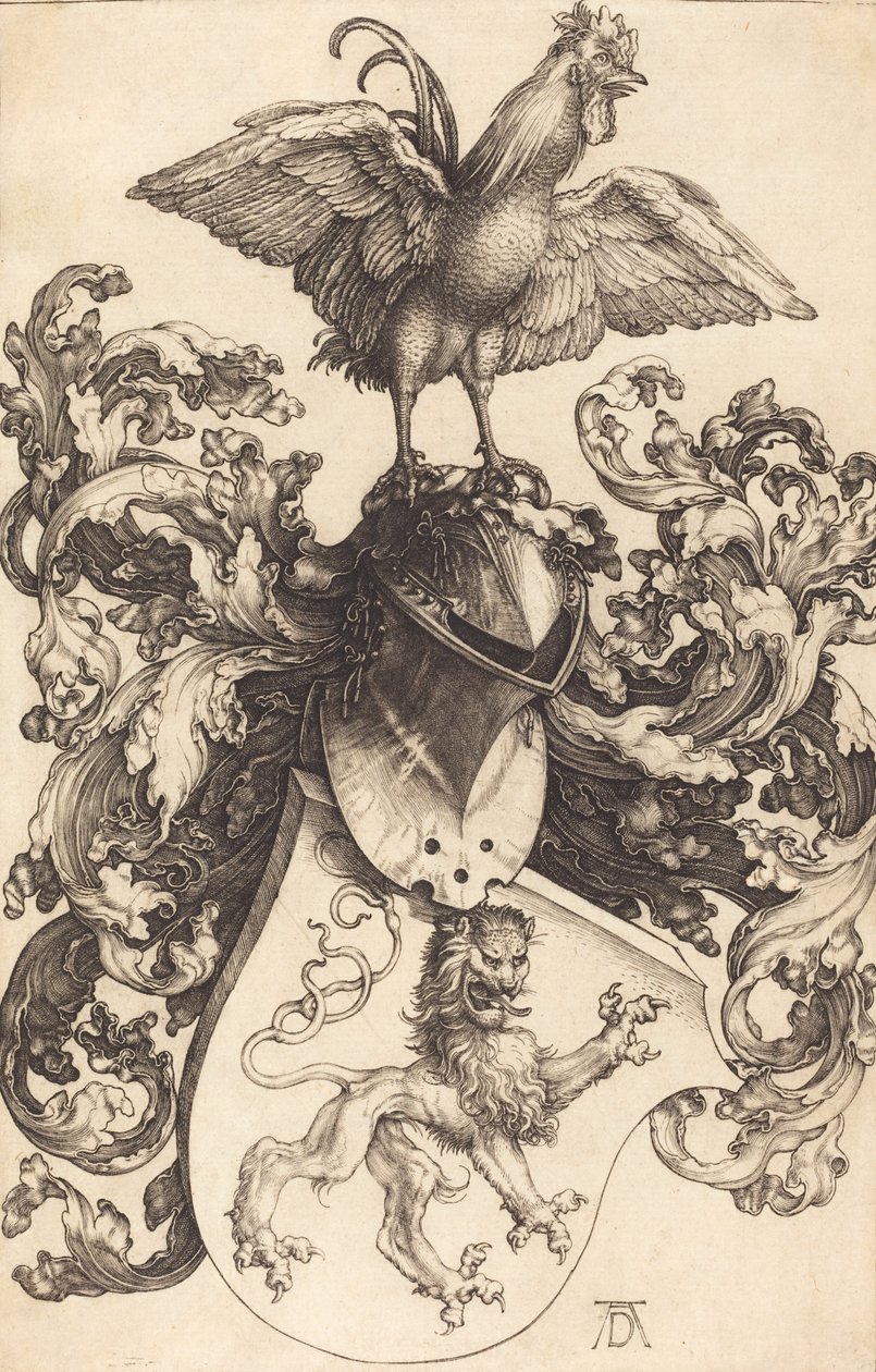 Våpenskjold med en løve og en hane, 15021503. av Albrecht Dürer