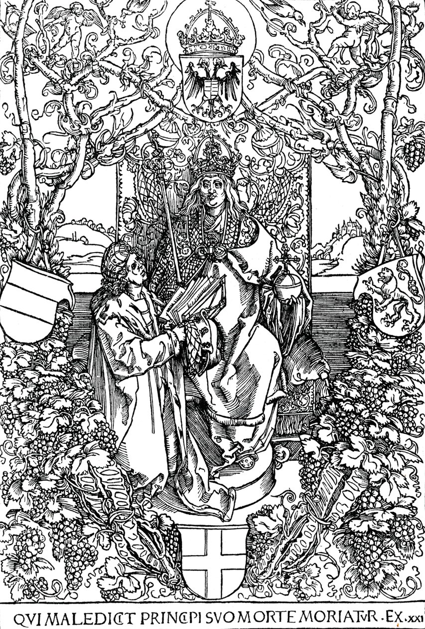 Conrad Celtes presenterer sin bok The Four Books of Love til Maximilian I, 1502 1906 av Albrecht Dürer