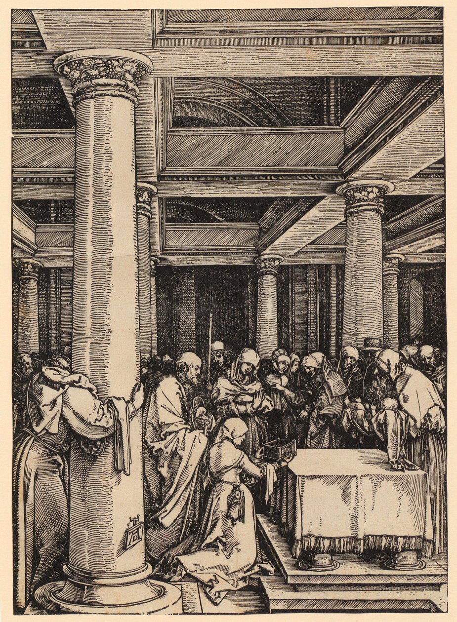 Fremstillingen i tempelet, blad 13 fra serien «Jomfru Marias liv» av Albrecht Dürer