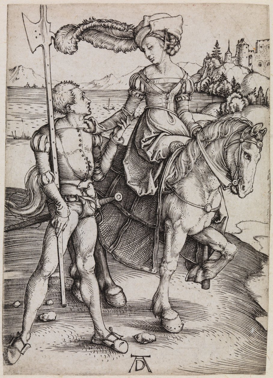 Den unge damen til hest og landsknekten av Albrecht Dürer