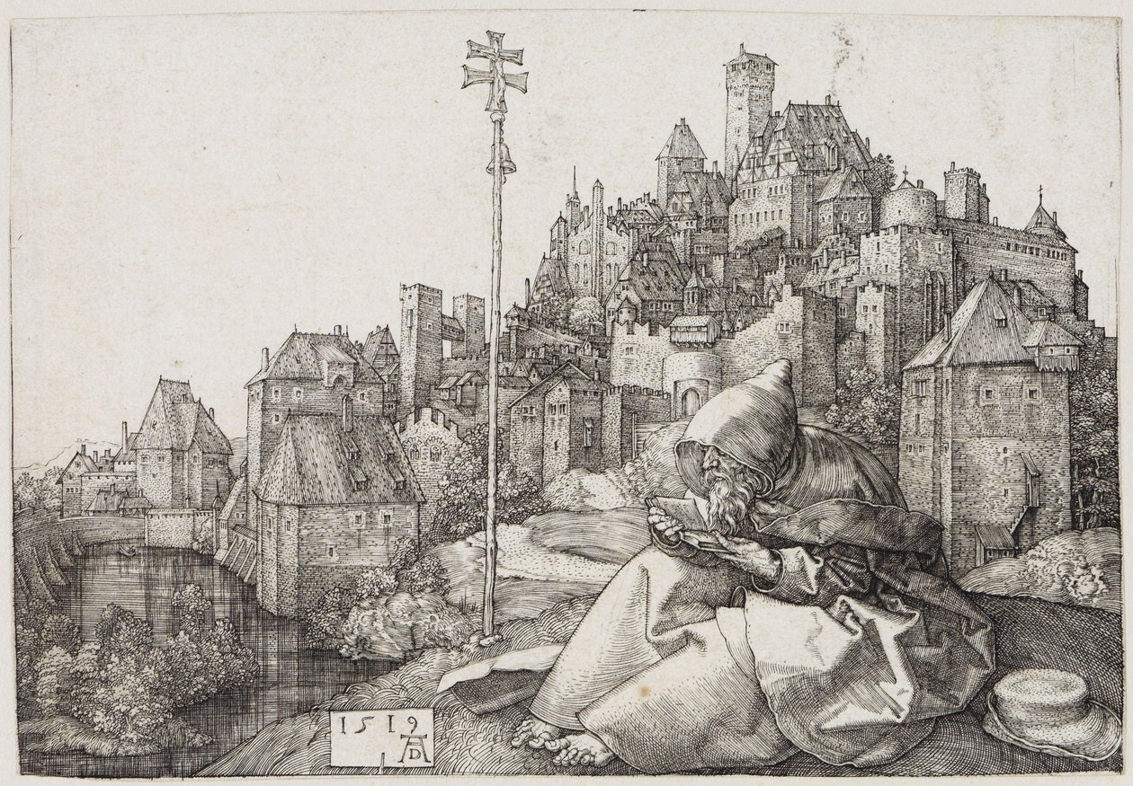 Den hellige Antonius foran byen av Albrecht Dürer