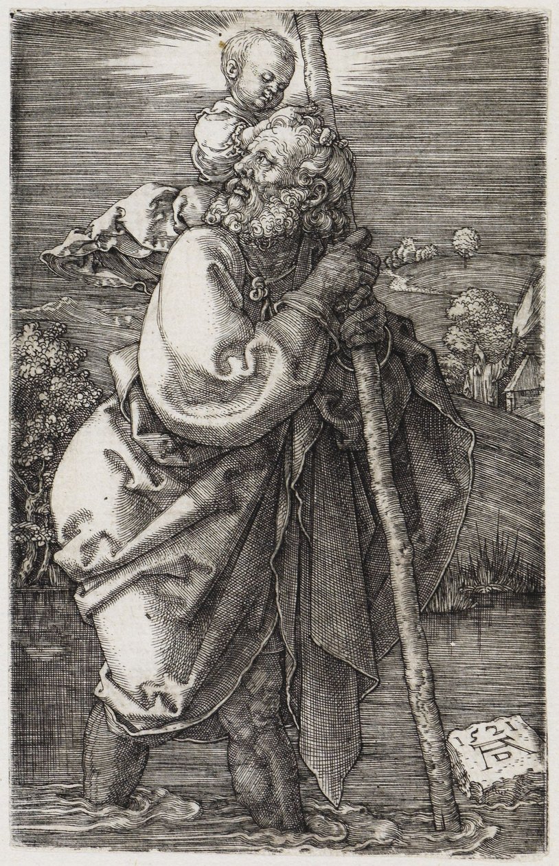 Sankt Kristoffer med hodet vendt bakover av Albrecht Dürer
