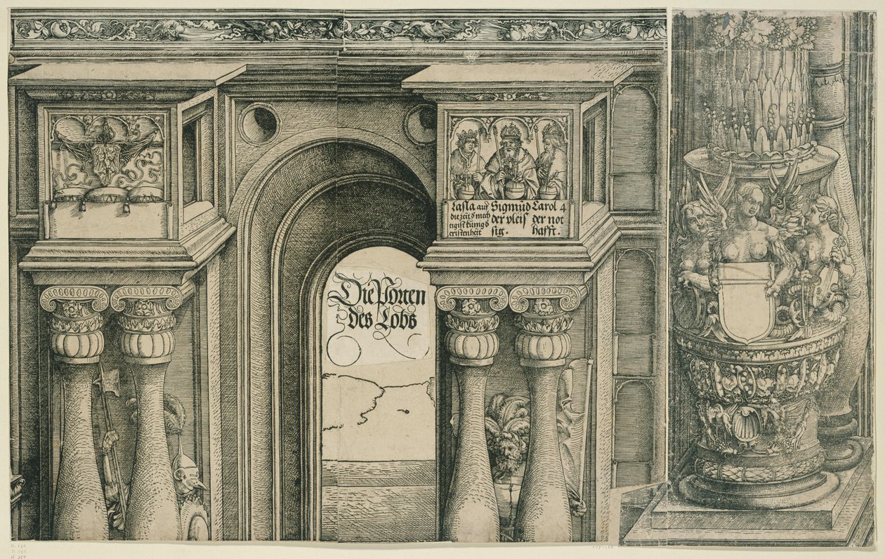 Keiser Maximilian Is triumfbue (11): Buen i den venstre portalen av Albrecht Dürer
