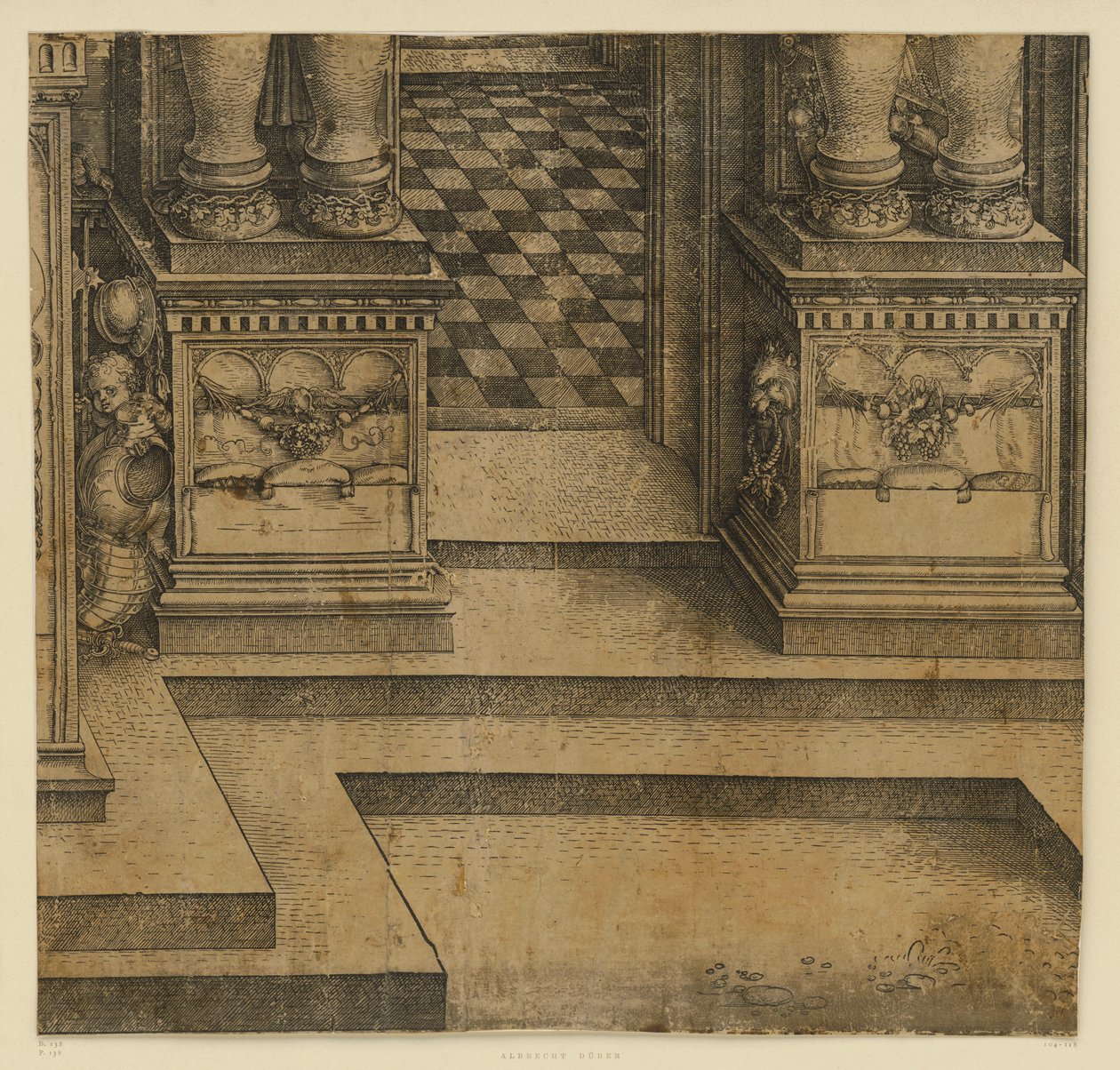 Keiser Maximilian Is triumfbue (21): Soklene til den høyre portalen av Albrecht Dürer