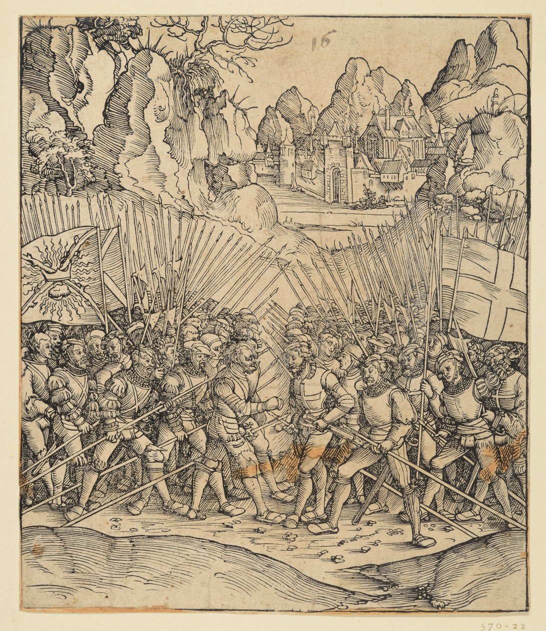 Keiser Maximilian Is æresport (fragment fra 24b): Kampscenen nederst til venstre av Albrecht Dürer