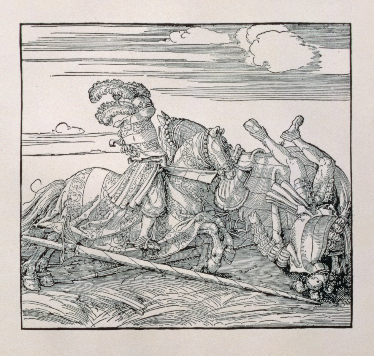 Keiser Maximilian I av Tyskland (1459-1519) avsetter en motstander i en dyst, fra en upublisert bok som glorifiserer keiserens riddergjerninger, ca. 1515 av Albrecht Dürer