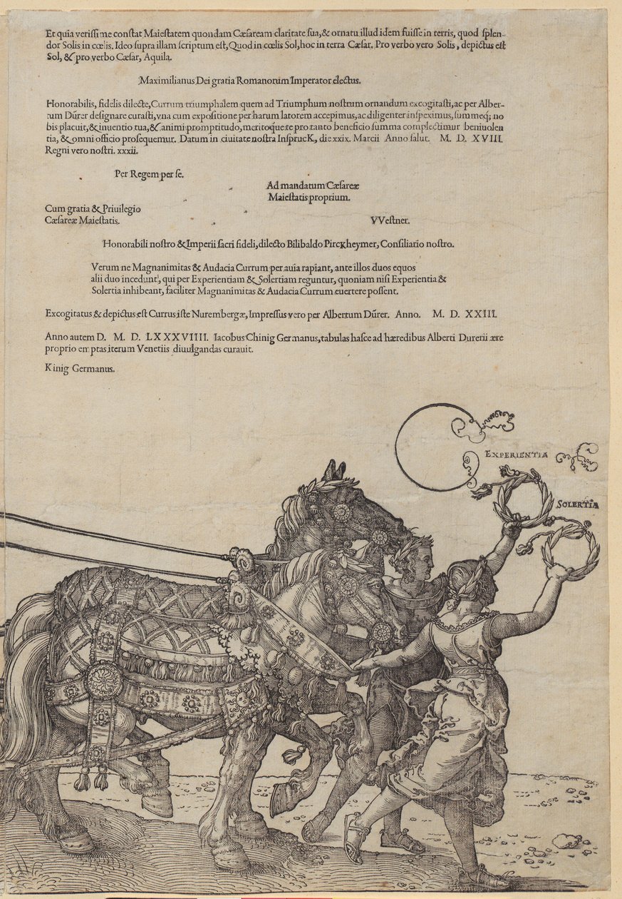 Experientia, blad 8 i serien «Den store triumfvognen» av Albrecht Dürer