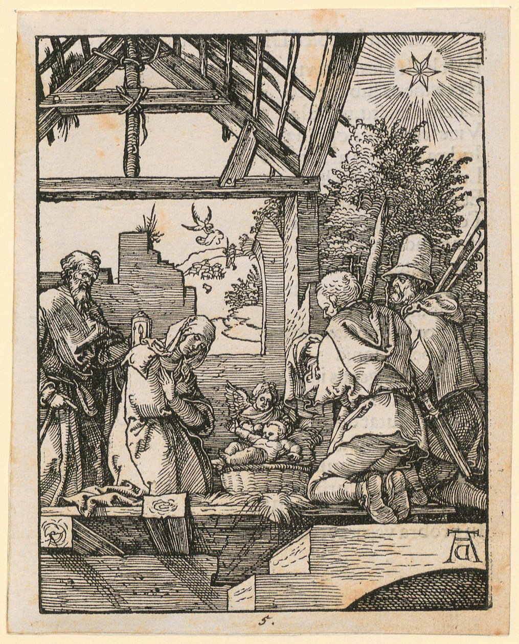 Kristi fødsel, blad 5 i serien «Den lille tresnittpasjonen» av Albrecht Dürer