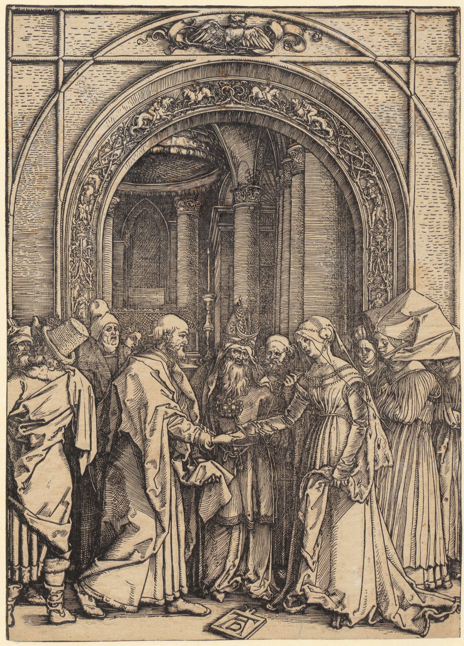 Marias fødsel, side 5 i serien «Marias liv» av Albrecht Dürer