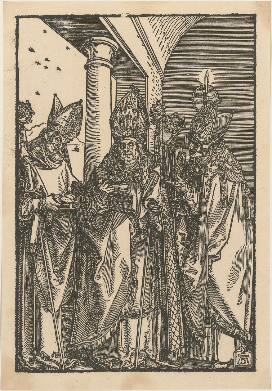 De hellige biskopene Nikolaus, Ulrich og Erasmus av Albrecht Dürer