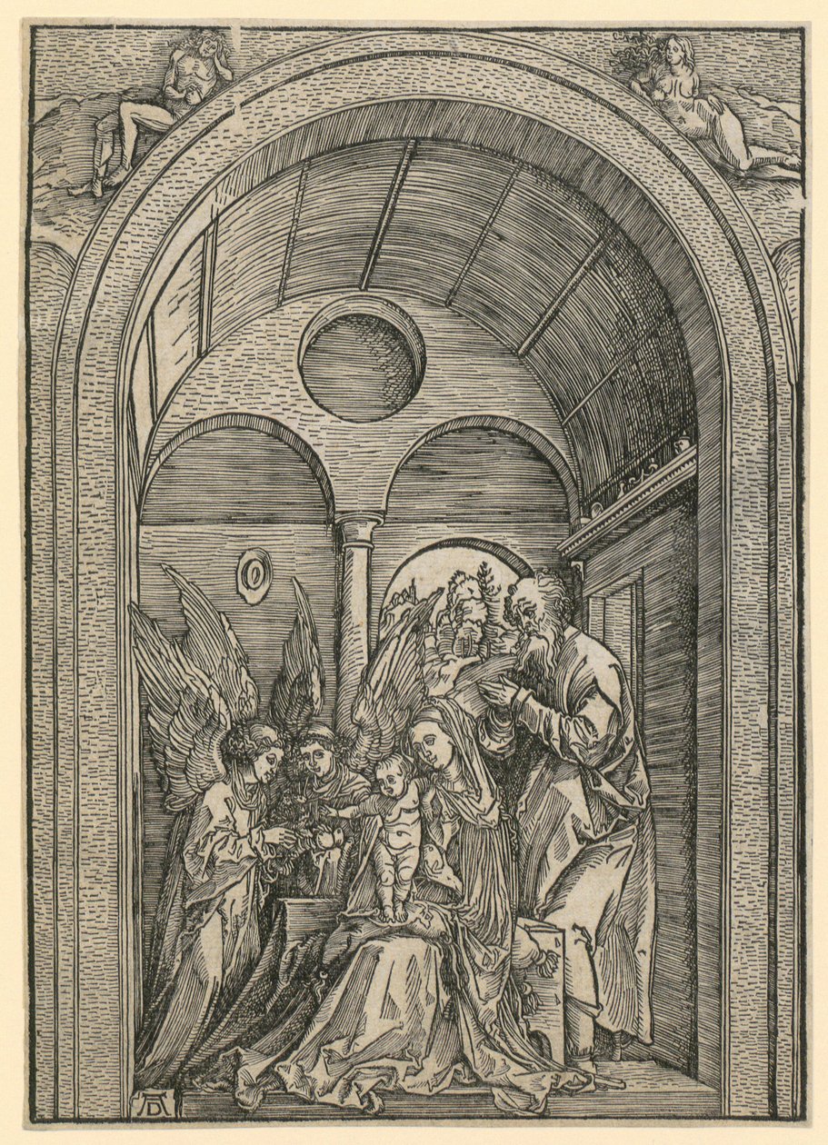 Den hellige familie med to engler i hvelvingen av Albrecht Dürer