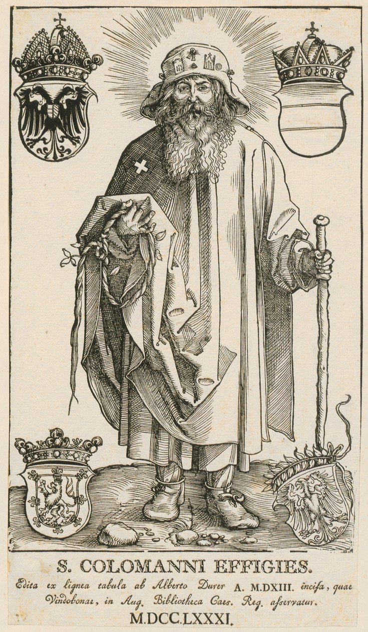 Den hellige familien med to engle-gutter som spiller musikk av Albrecht Dürer