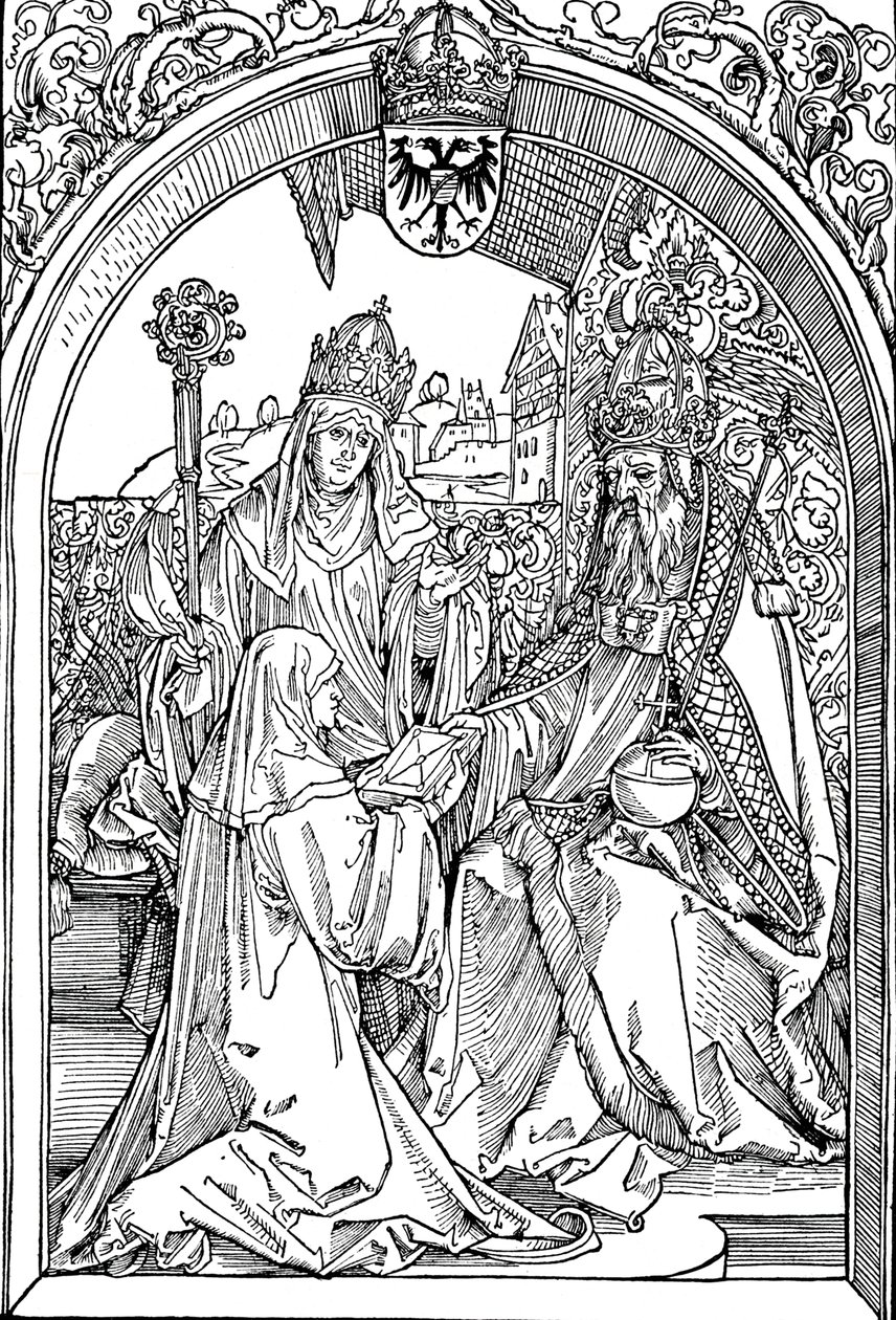 Hrotsvitha presenterer boken sin til keiseren Otto I, 1501 1906 av Albrecht Dürer