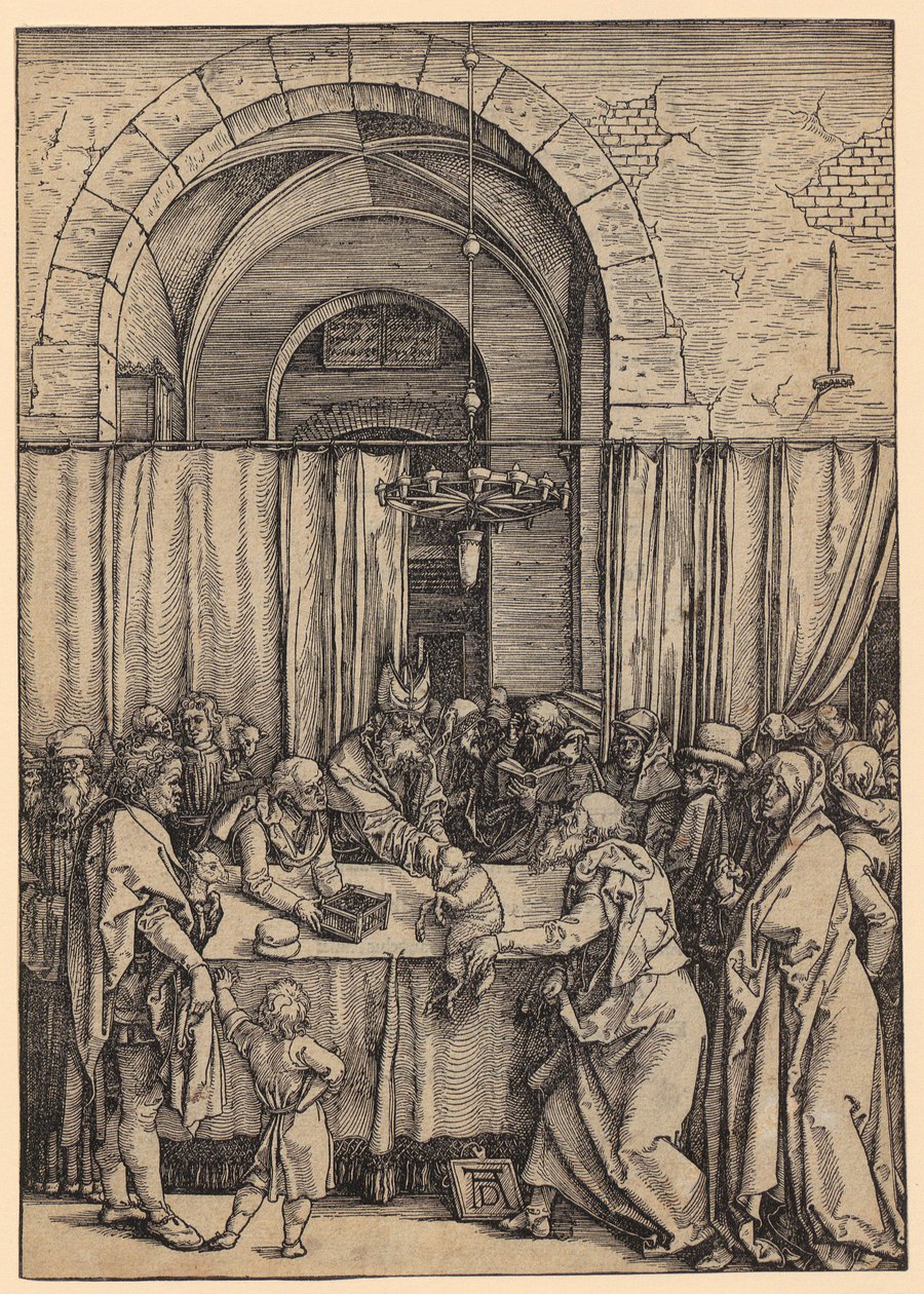 Joachims offer blir avvist av ypperstepresten, side 2 i episoden «Das Marienleben» av Albrecht Dürer