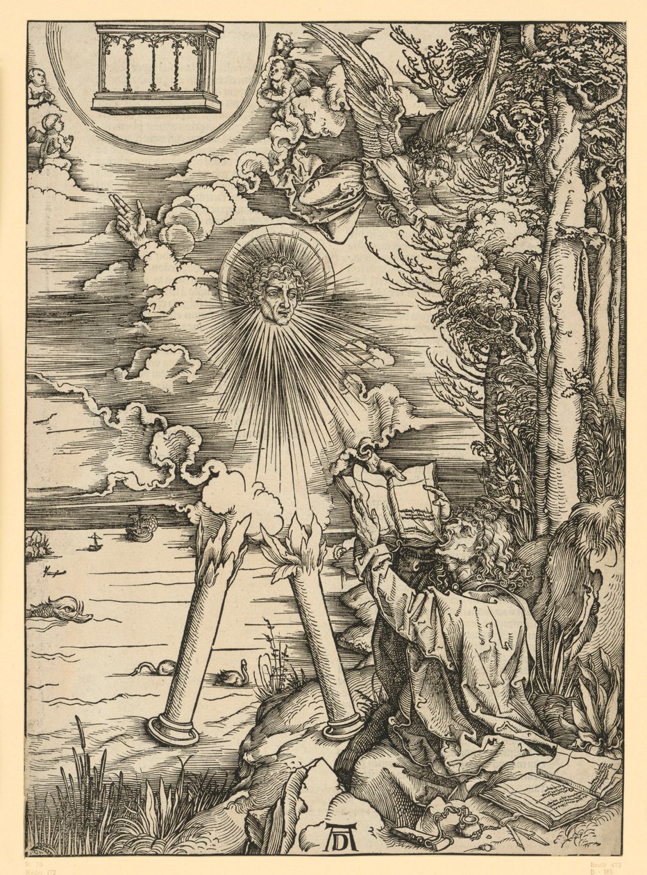 Johannes sluker boken (Apokalypsen) av Albrecht Dürer