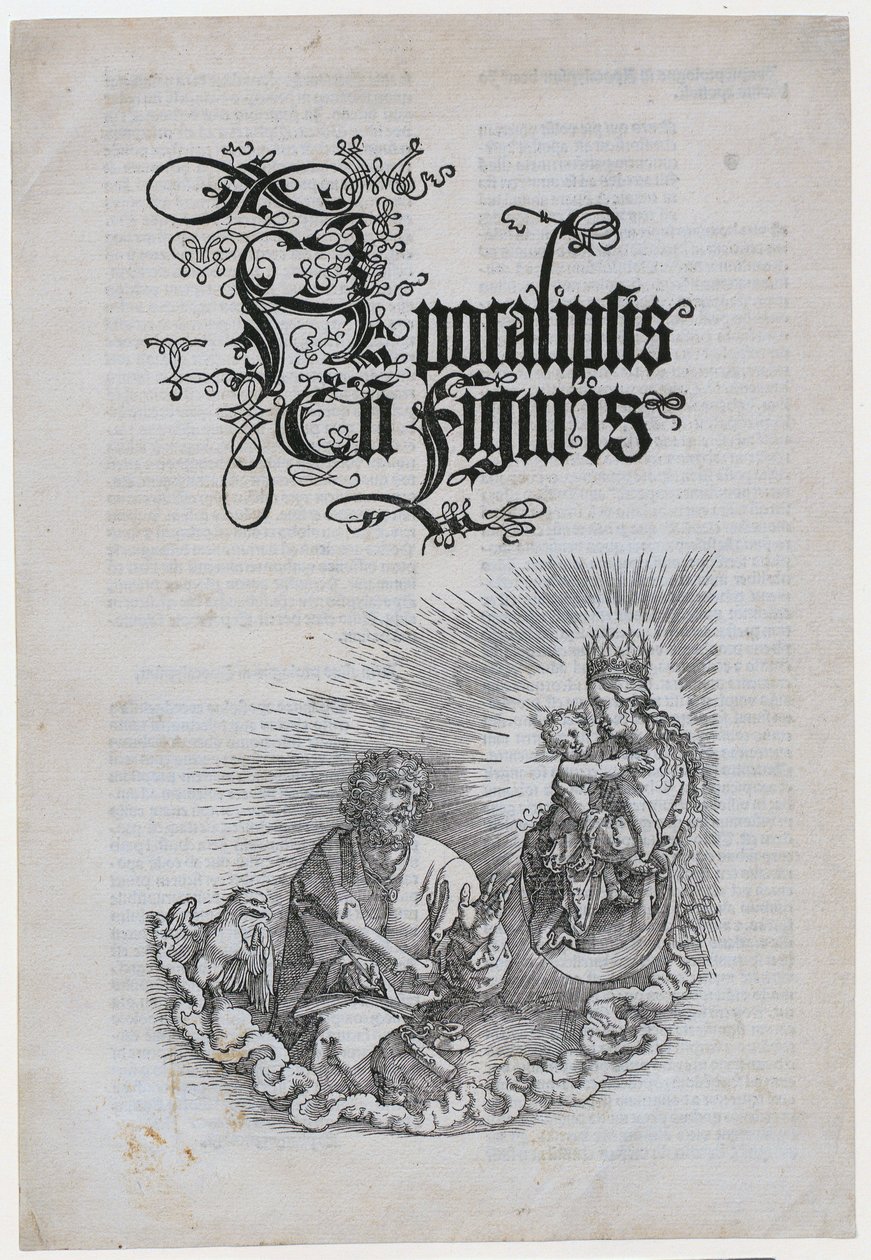 Jomfruen viser seg for Johannes, blad 1 i serien «Apokalypsen» av Albrecht Dürer