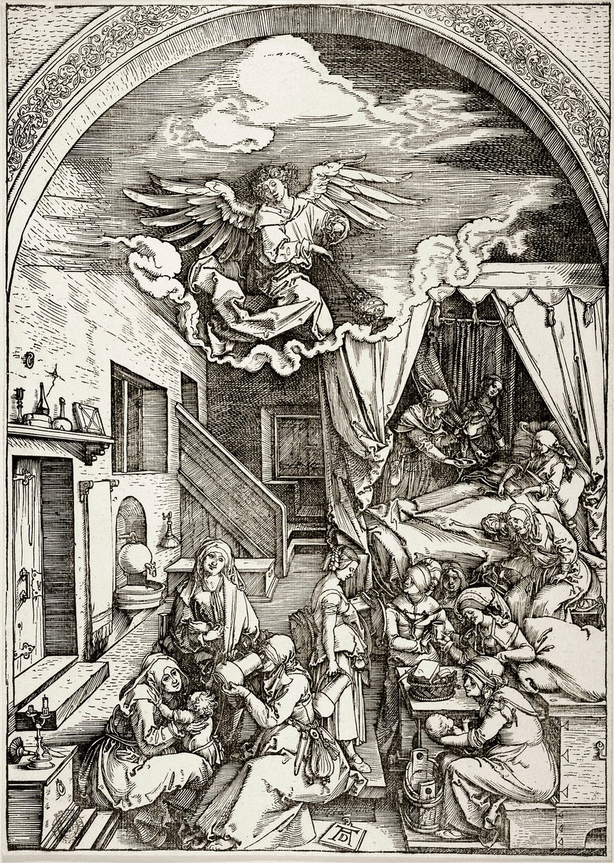 Jomfru Marias liv: Jomfru Marias fødsel (Bartsch 80) av Albrecht Dürer